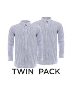 Plain Royal & White Striped Boys Slim Fit Long Sleeve Shirt