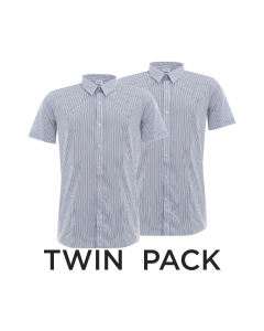 Plain Royal & White Striped Boys Slim Fit Short Sleeve Shirt