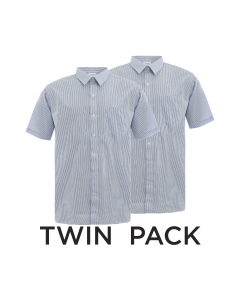 Plain Royal & White Striped Boys Short Sleeve Shirt