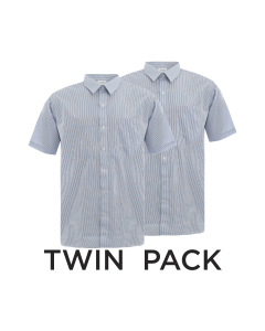Plain Royal & White Striped Boys' Short Sleeve Shirt
