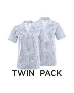 Plain Royal & White Striped Girls Short Sleeve Revere Blouse