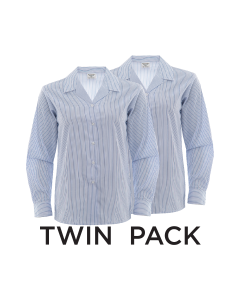 Plain Royal & White Striped Girls Long Sleeve Revere Blouse