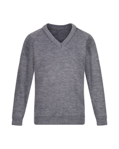Plain Grey Knitted V Neck Jumper