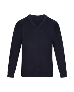 Plain Navy Knitted V Neck Jumper 