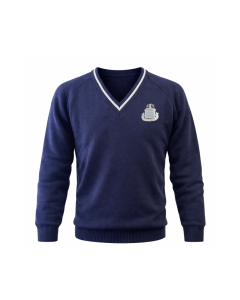 Dark Navy & Sky Knitted V-Neck Jumper (6th Form)