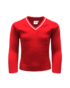 Red & Grey Knitted V-Neck Jumper