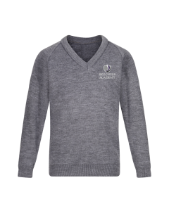 Grey Knitted V-Neck Sixth Form Jumper