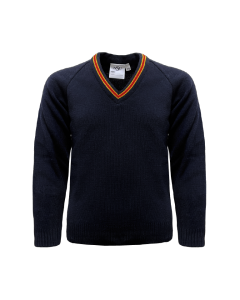 Navy & Red Knitted V-Neck Jumper