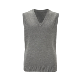 Plain Grey Knitted V Neck Slipover