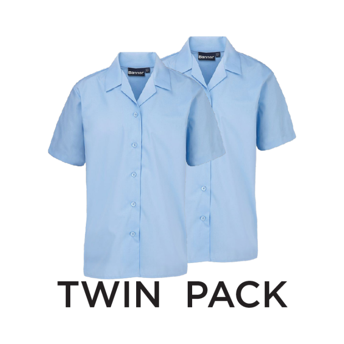 Plain Blue Girls Short Sleeve Revere Blouse Yr 7 10
