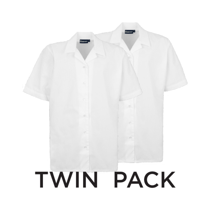 Plain White Girls Short Sleeve Revere Blouse