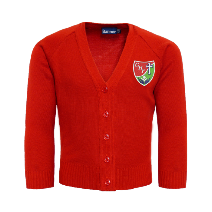 Red sweatshirt cardigan school 2025