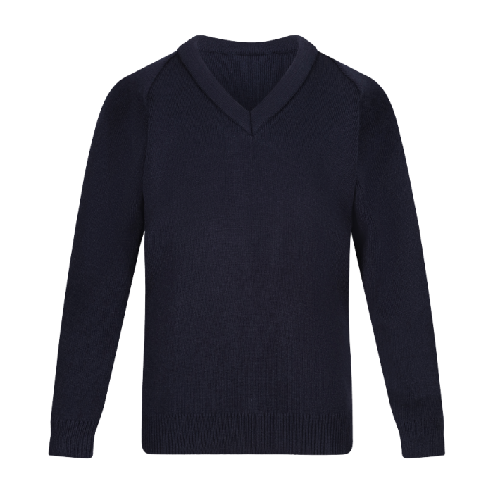 Plain Navy Knitted V Neck Jumper