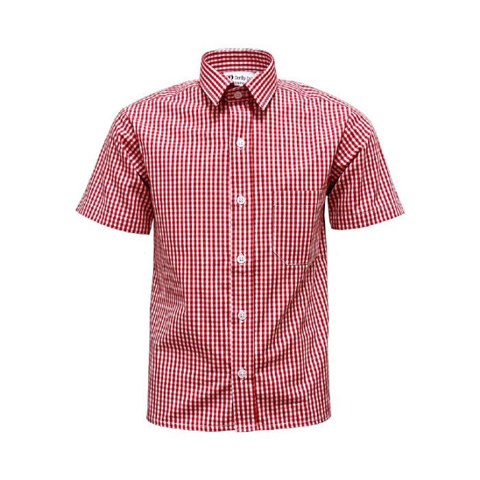 Plain Red White Checked Boys Short Sleeve Summer Shirt