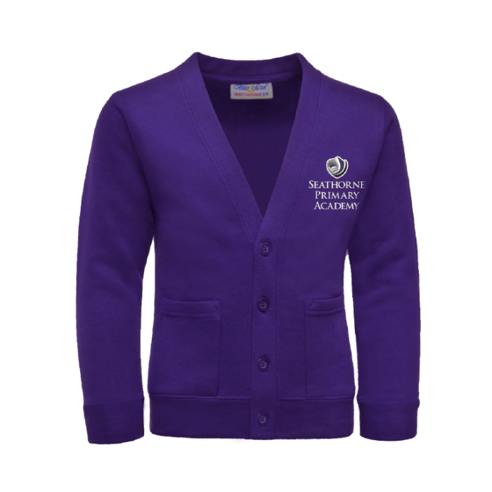 Purple cardigan school best sale